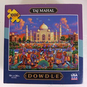 Dowdle Taj Mahal Folk Art 1000 Piece Jigsaw Puzzle 19x26 India Travel Vibrant